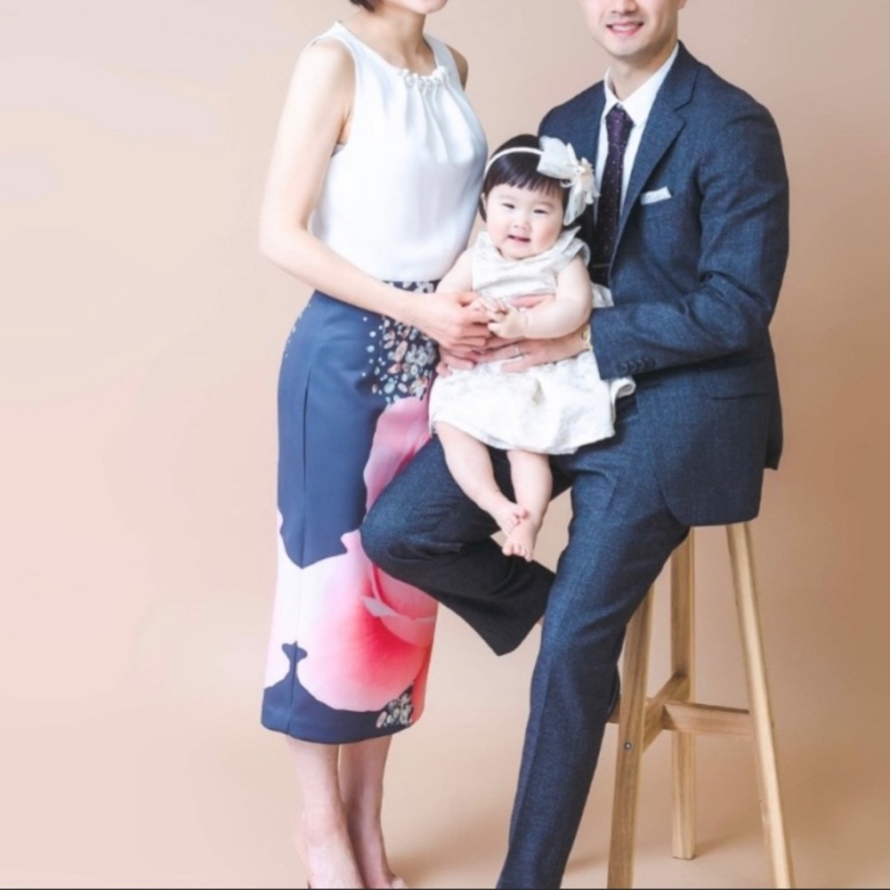 Ted Baker London White and Pink Midi Dress